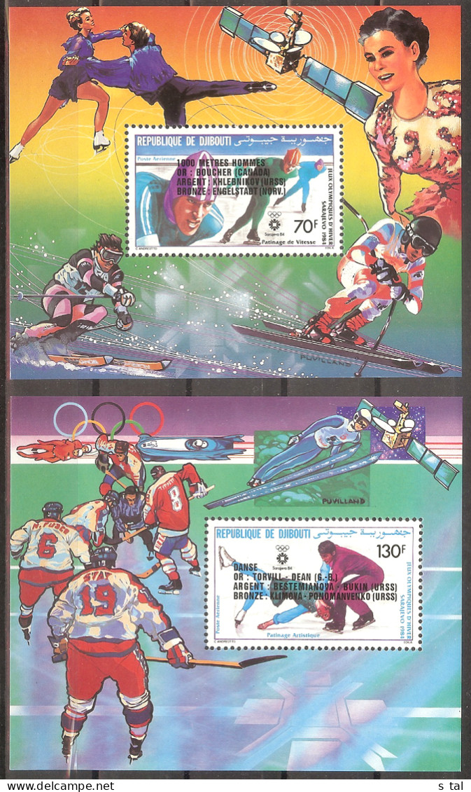 DJIBOUTI Olympic Games-84(hockey,figure Skating),space Set 2 S/Sheets Overpr. MNH - Andere & Zonder Classificatie