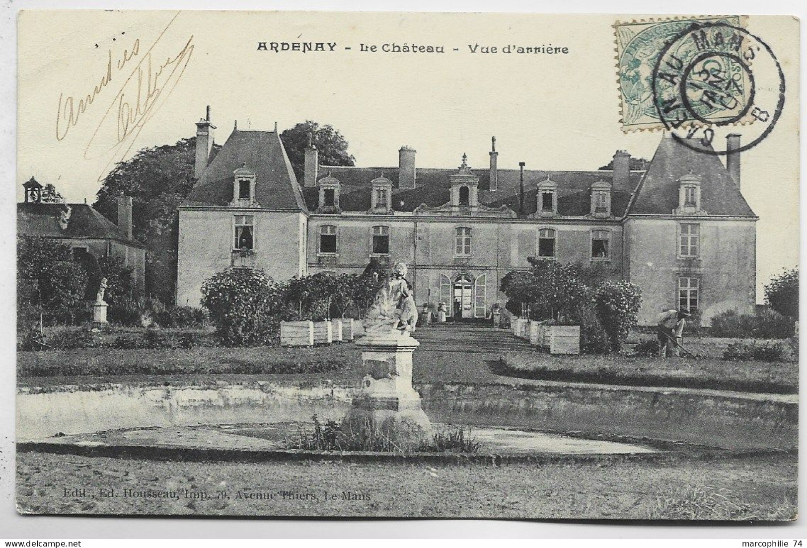 ARDENAY LE CHATEAU VUE ARRIERE + BLANC 5C AMBULANT CAEN A MANS 1907 B - 1877-1920: Période Semi Moderne