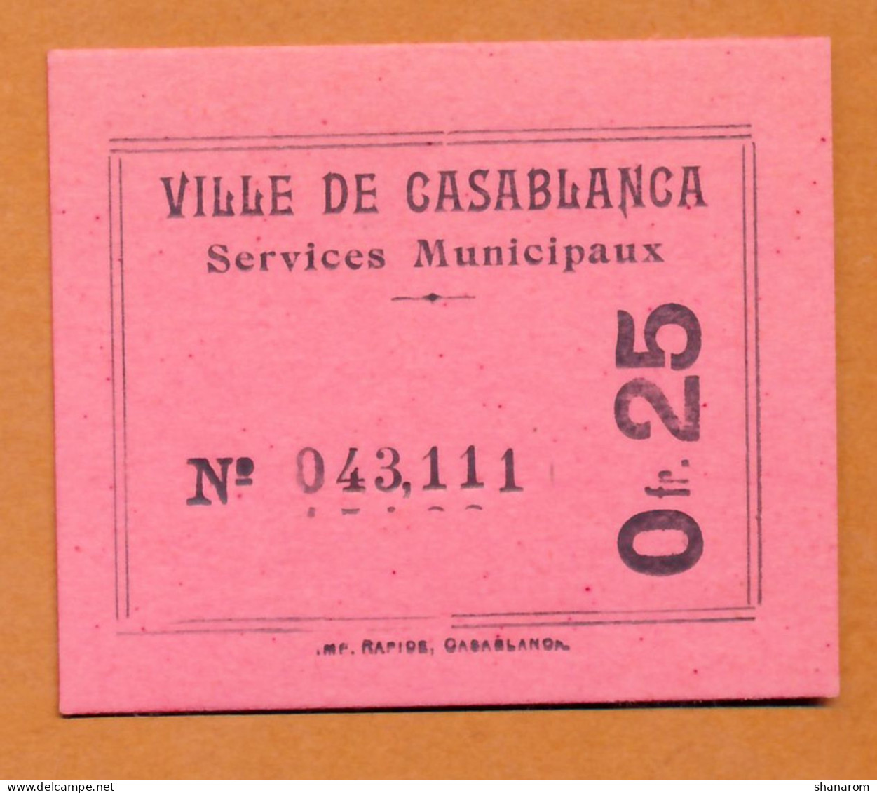 1914-1918 // CASABLANCA - MAROC // SERVICES MUNICIPAUX // Bon De Vingt Cinq Centimes // AU - SPL - Maroc