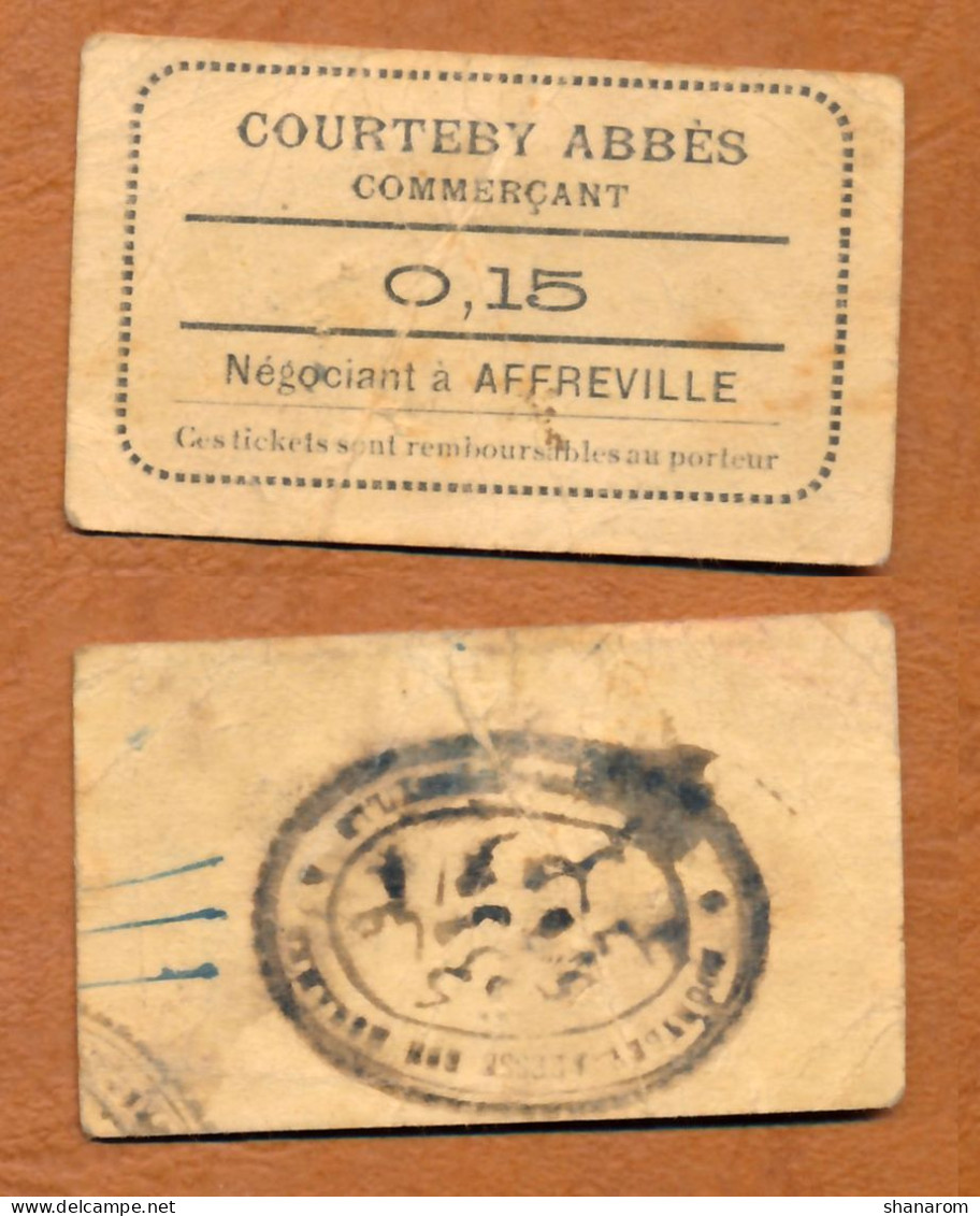 1914-1918 // ALGERIE - AFFREVILLE // COURTEBY ABBES - COMMERCANT // Bon De Quinze Centimes - Algérie
