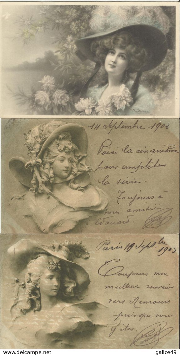 2668 Lot De 3 CPA Femme ( Femmes ) En Chapeau - Années 1900 - Belle époque - Coiffes, Chapeaux, Bonnets