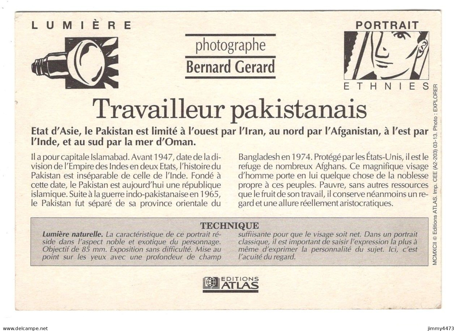 Travailleur Pakistanais ( Texte Au Dos ) PAKISTAN - Photo Bernard Gérard - Pakistan