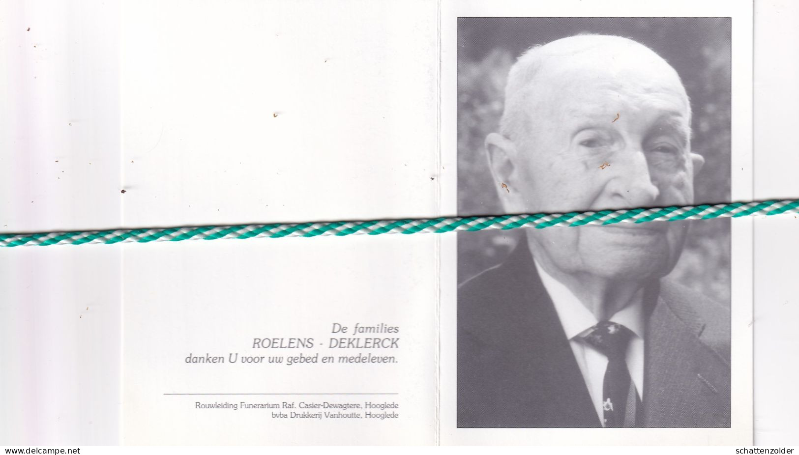 Boudewijn Roelens-Deklerck, Hooglede 1895, 1999. Honderdjarige. Foto - Todesanzeige