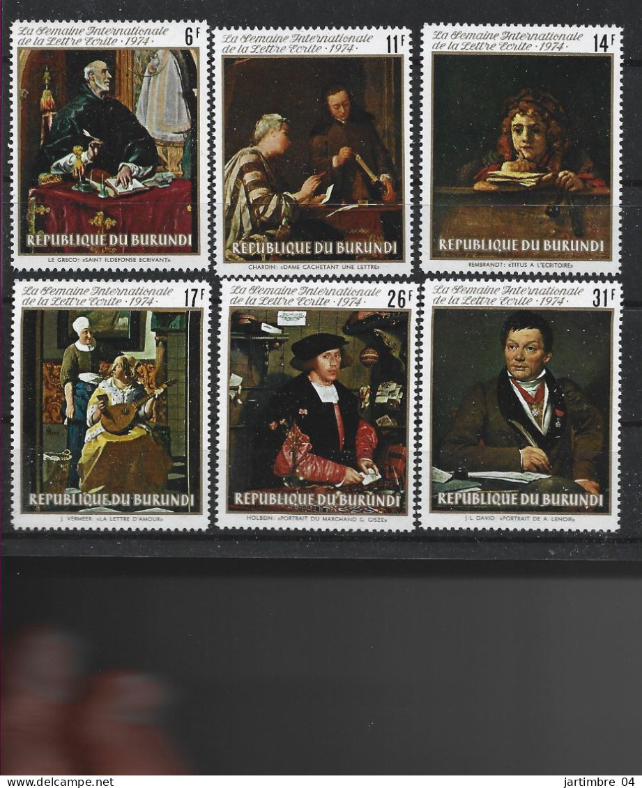 1974 BURUNDI 625-30** Tableaux,  Vermeer, Rembrandt, Chardin - Nuevos