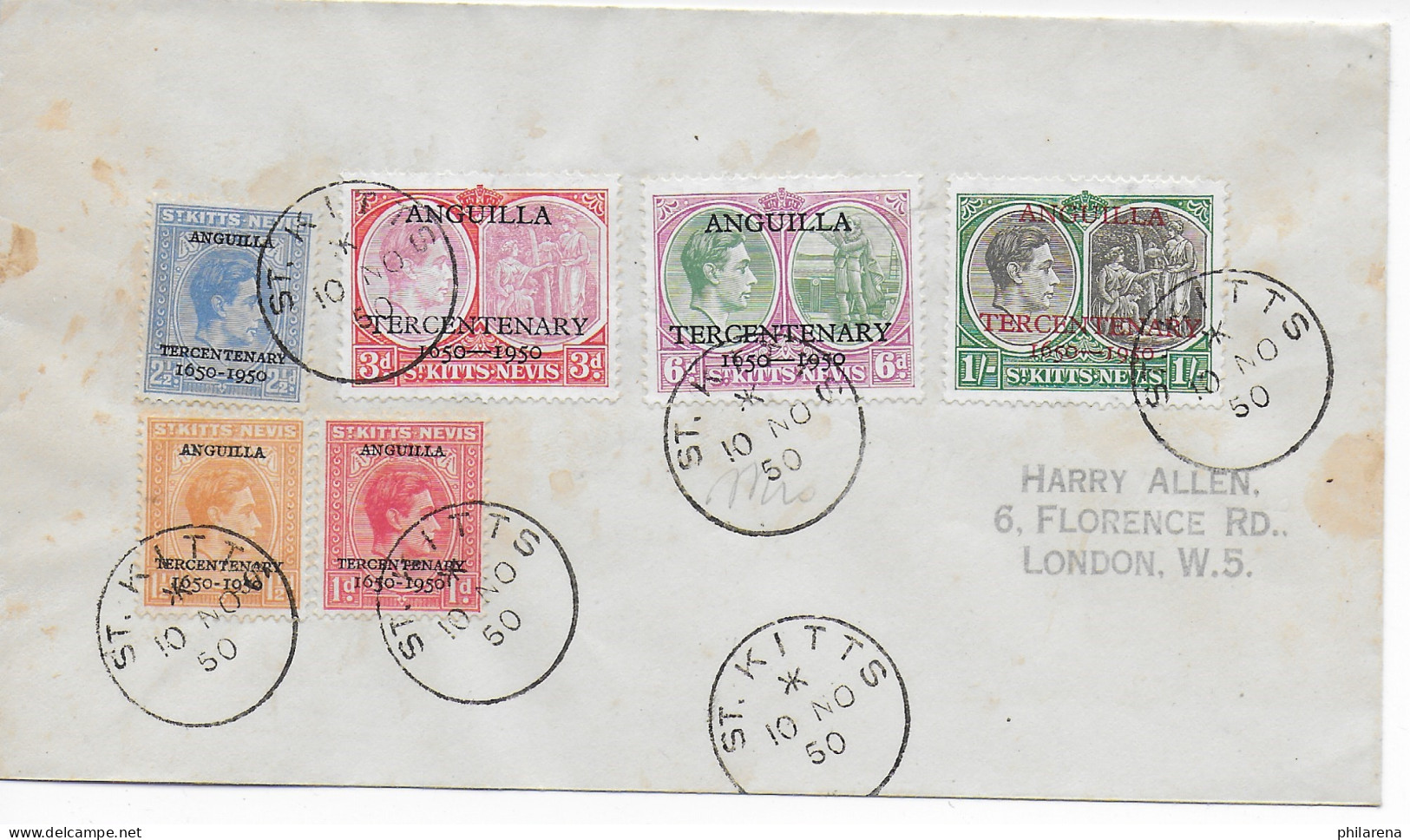 Anguilla: St. Kitts, 1950 Nach London - St.Kitts-et-Nevis ( 1983-...)