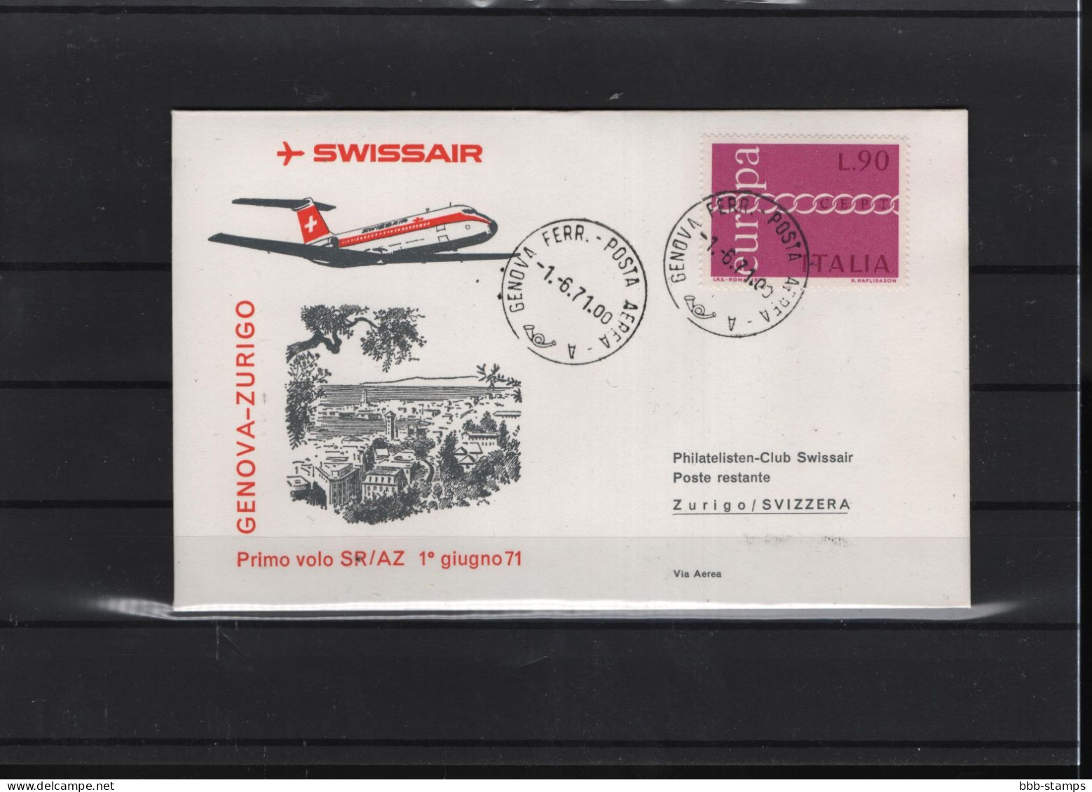 Schweiz Luftpost FFC Swissair 1.6.1971 Genua - Zürich - Erst- U. Sonderflugbriefe