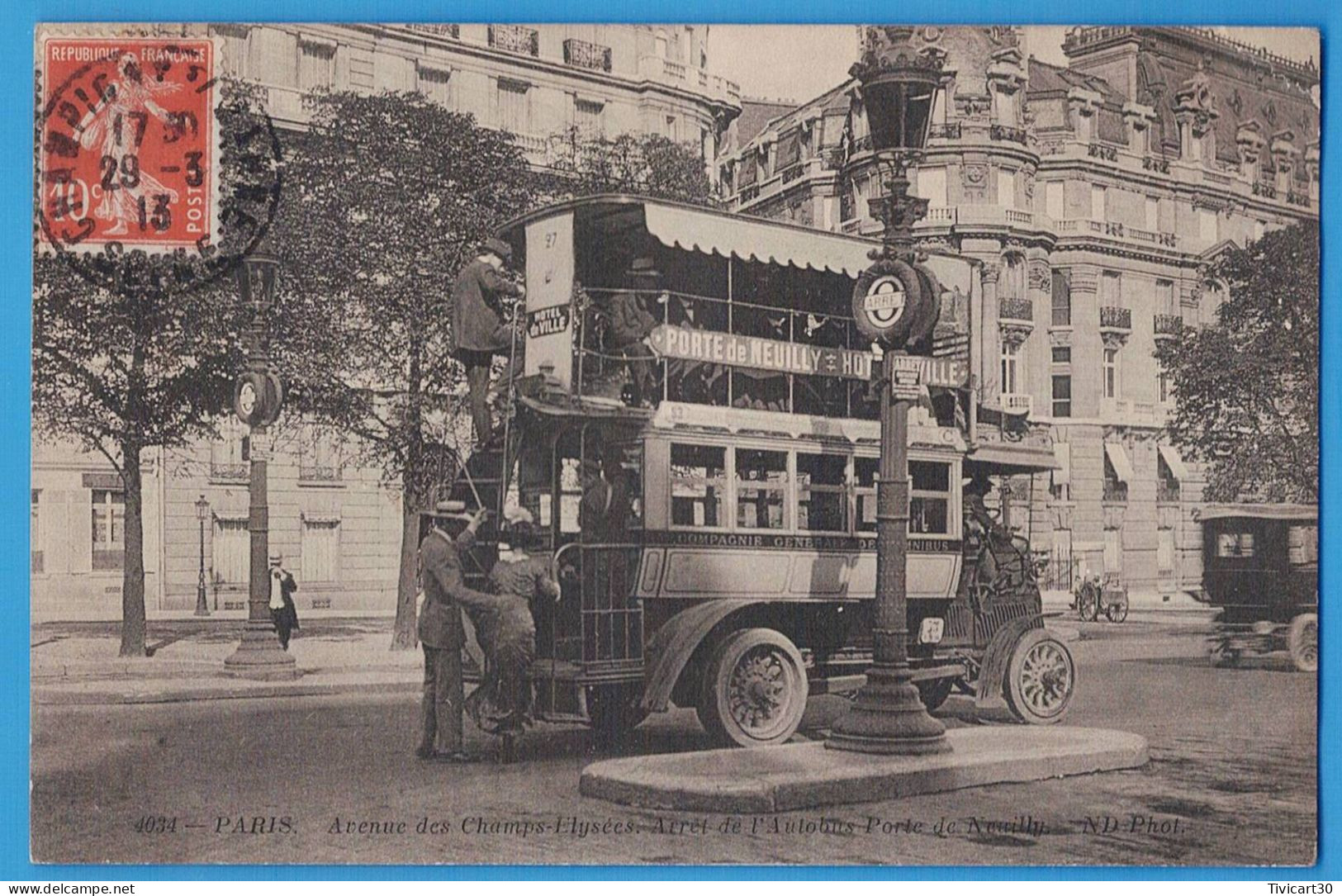 CPA PARIS (75) - PARIS - AVENUE DES CHAMPS-ELYSEES - ARRET DE L'AUTOBUS PORTE DE NEUILLY - Public Transport (surface)