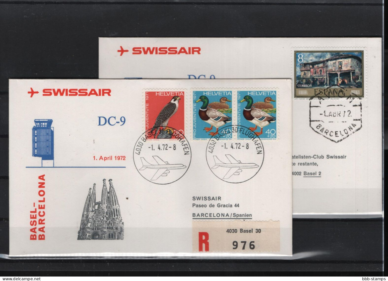 Schweiz Luftpost FFC Swissair  1.4.1972 Basel -  Barcelona - First Flight Covers