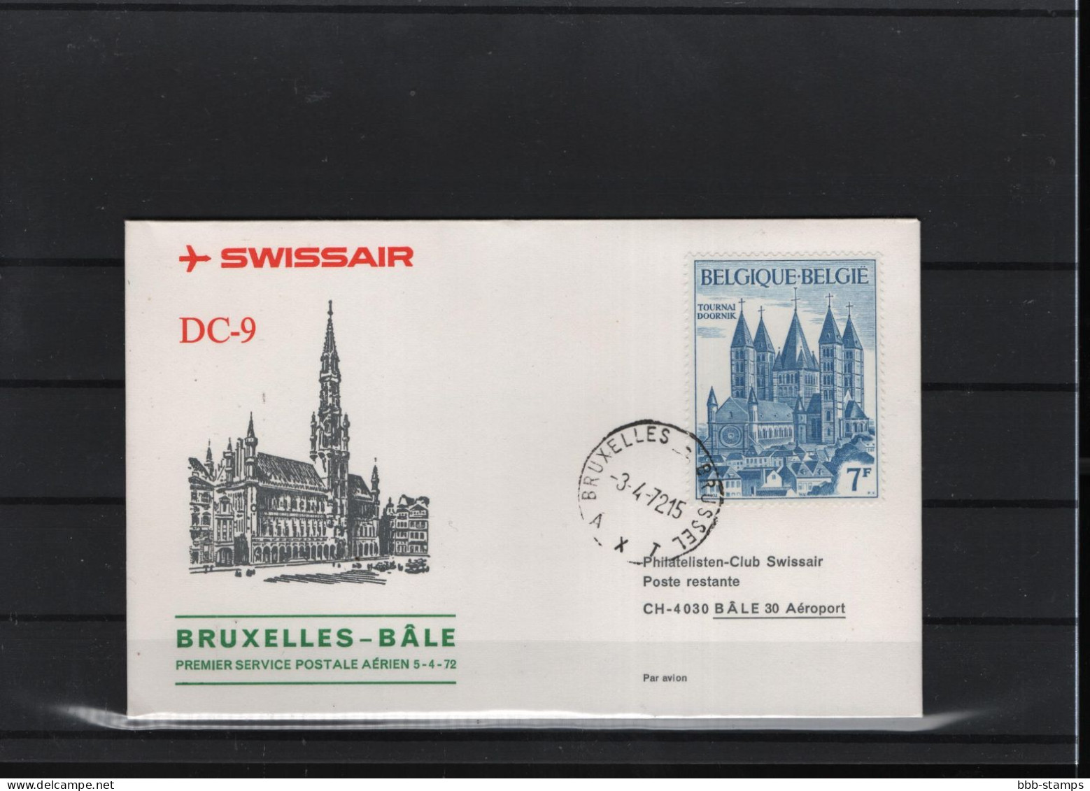 Schweiz Luftpost FFC Swissair  3.4.1972 Brussel - Basel - Premiers Vols