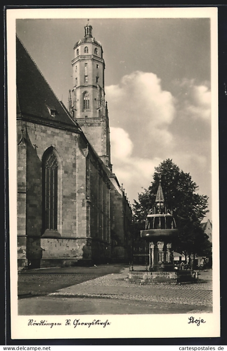 AK Nördlingen, St. Georgskirche Und Brunnen  - Noerdlingen