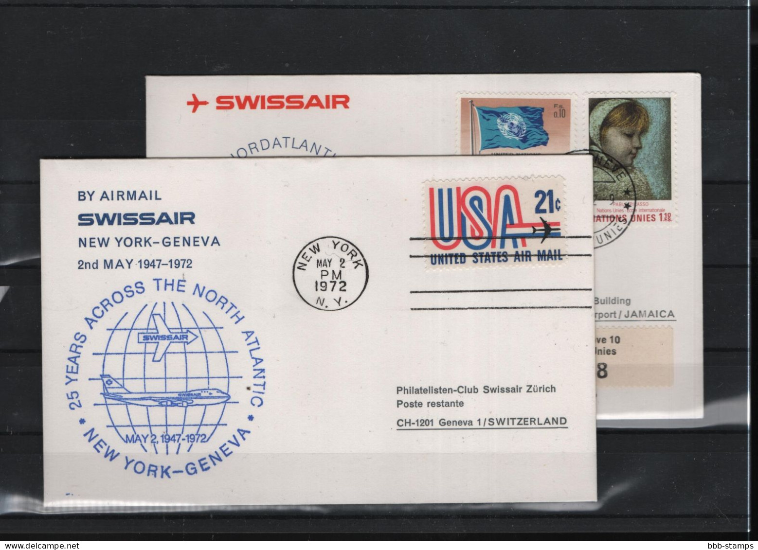 Schweiz Luftpost FFC Swissair  2.5..1972 New York - Genf - Primeros Vuelos