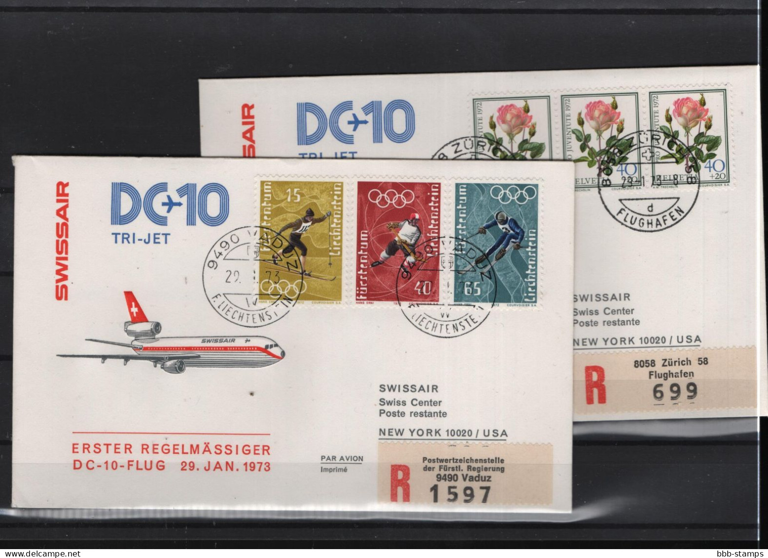 Schweiz Luftpost FFC Swissair  2.5..1972 New York - Genf - Primeros Vuelos