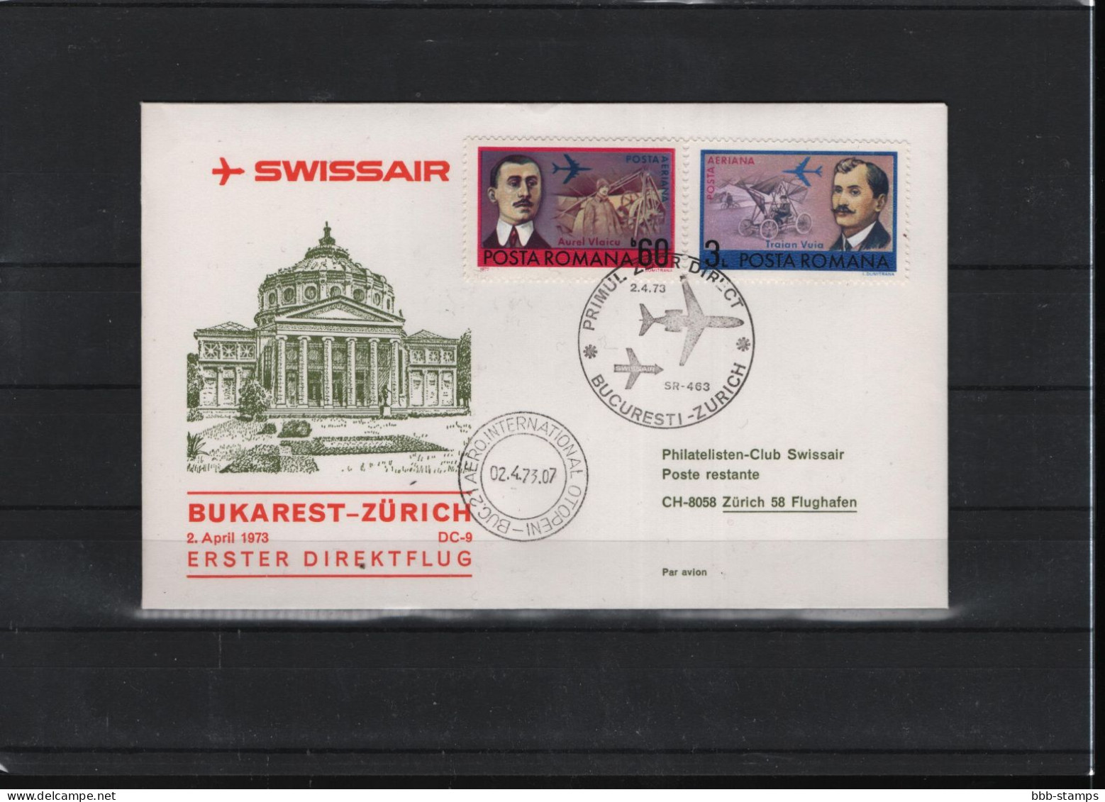 Schweiz Luftpost FFC Swissair  2.4.1973 Bukarest - Zürich - Eerste Vluchten