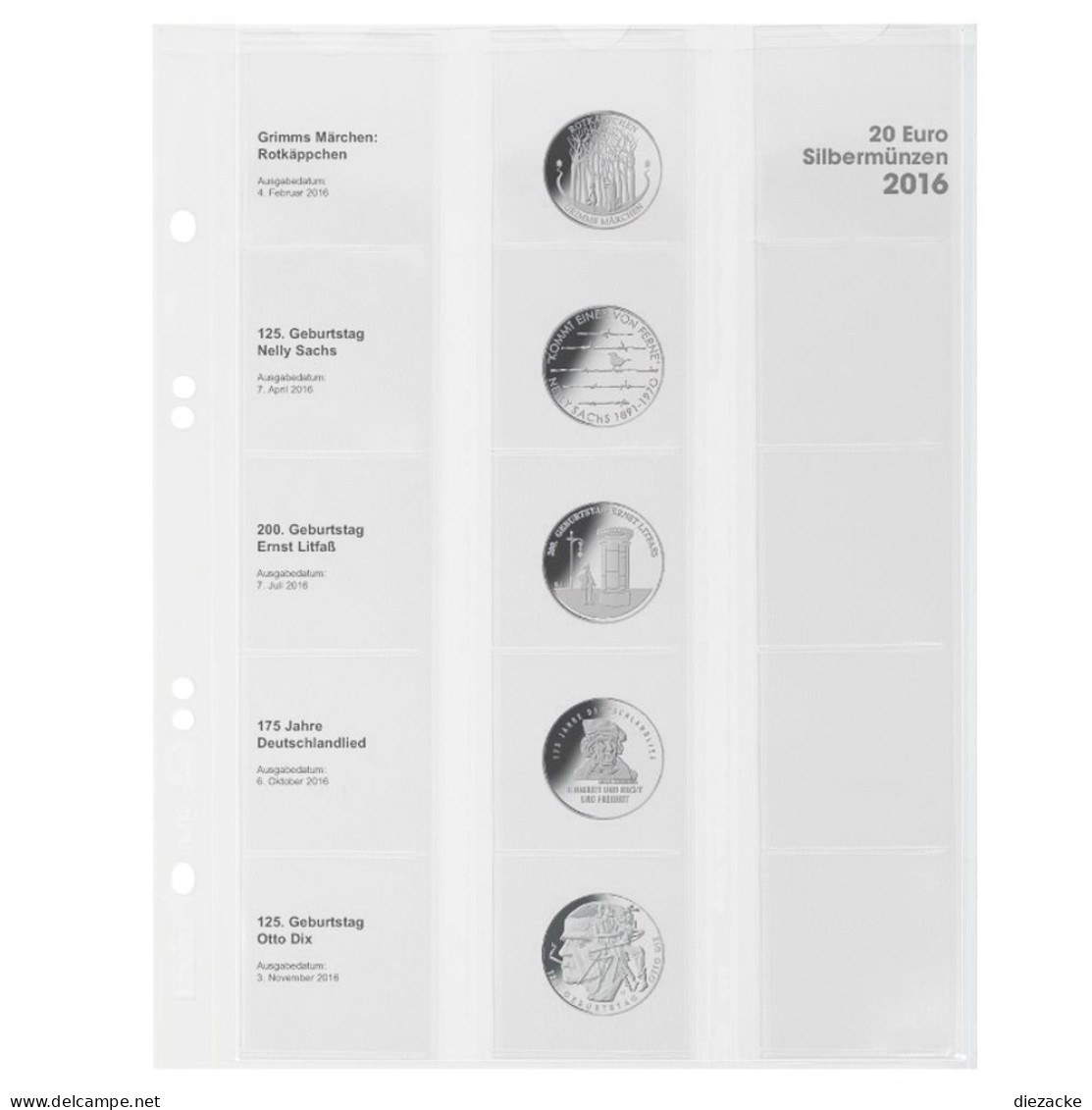 Lindner Vordruckblatt Publica M Für 20 Euro-Silbermünzen MU20E16 Neu - Zubehör