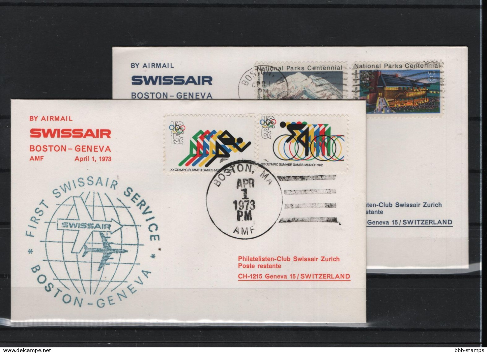 Schweiz Luftpost FFC Swissair  4.4.1973 Genf - Boston - First Flight Covers