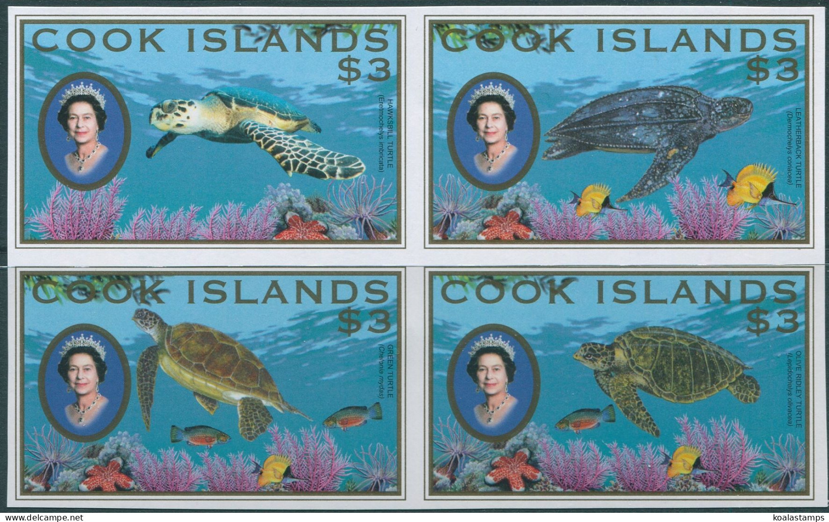 Cook Islands 2007 SG1526a Turtles QEII Block Of 4 Imperf MNH - Islas Cook