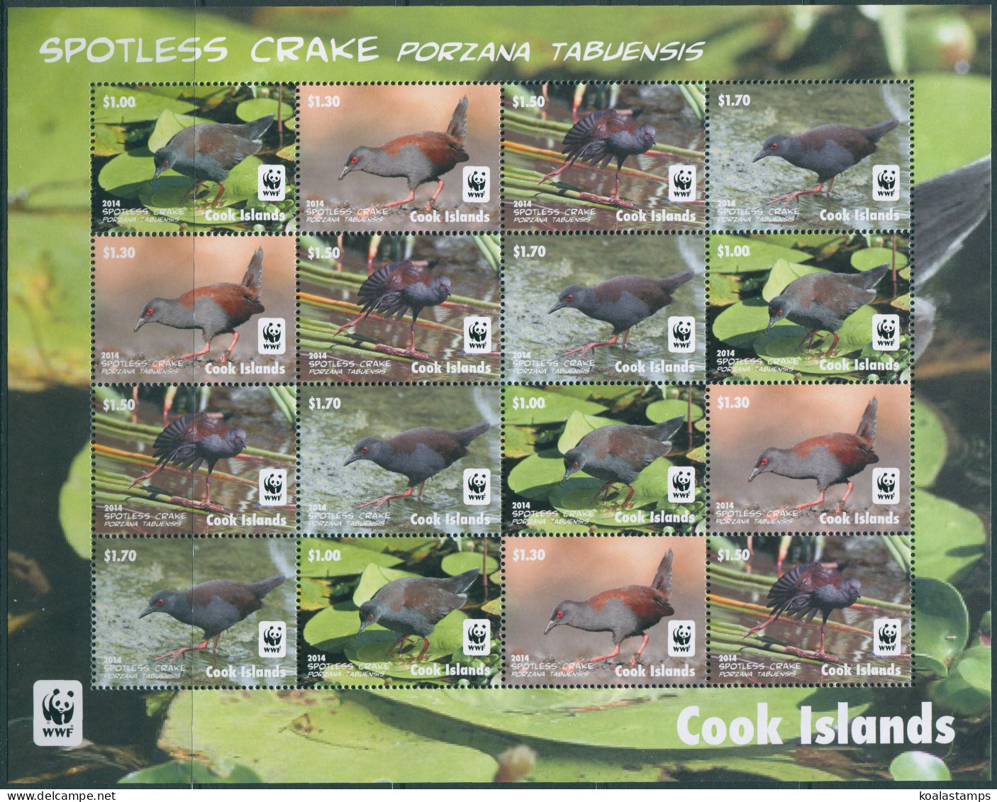 Cook Islands 2014 SG1811S WWF Spotless Crake Sheetlet MNH - Cook