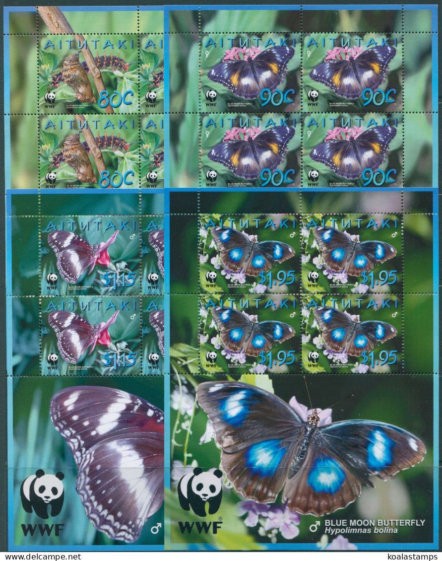 Aitutaki 2008 SG726S WWF Butterfly Sheetlets MNH - Cook