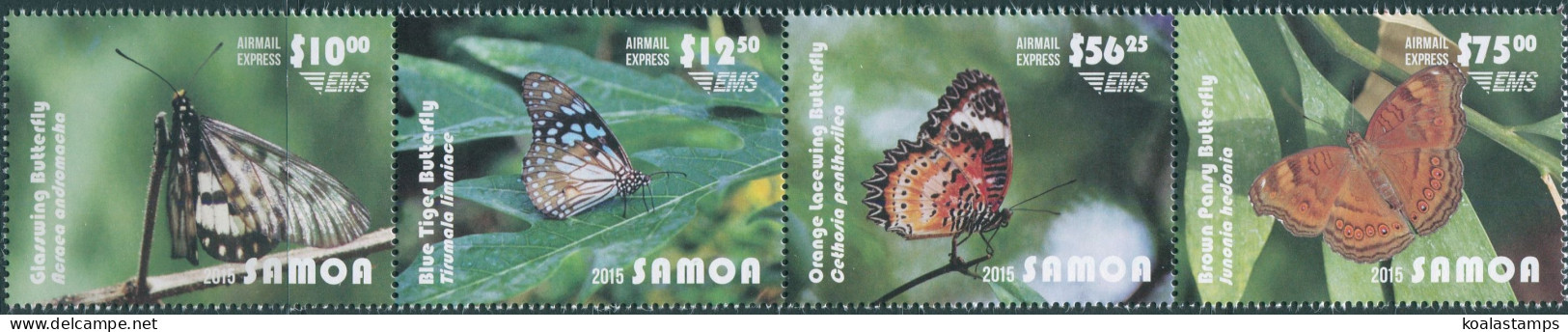 Samoa 2015 SG1348f-1348i EMS Butterflies Coloured Edges Strip MNH - Samoa