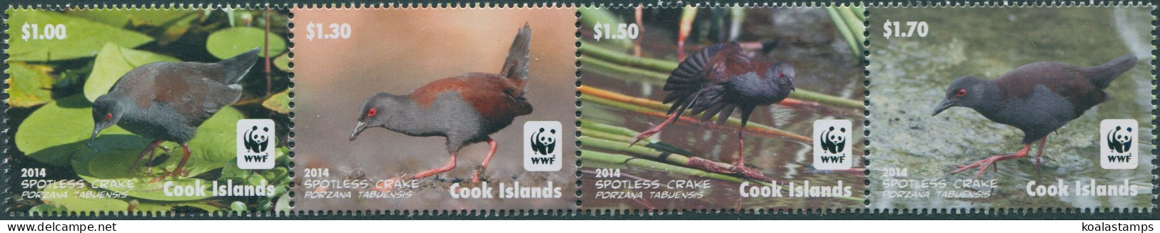 Cook Islands 2014 SG1808a-1811a WWF Spotless Crake Strip MNH - Cook