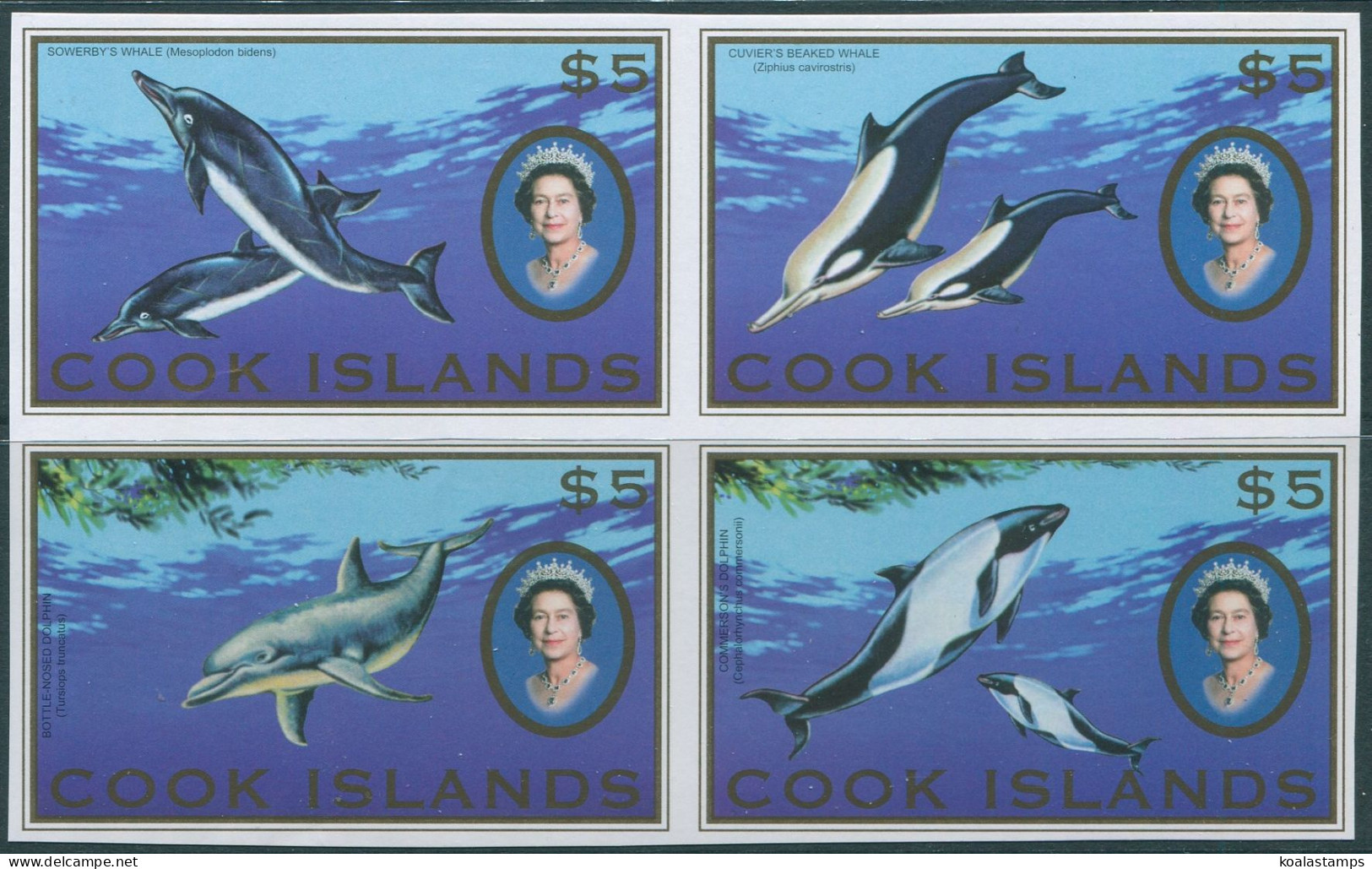 Cook Islands 2007 SG1530a Dolphins And Whales QEII Block Of 4 Imperf MNH - Cookeilanden