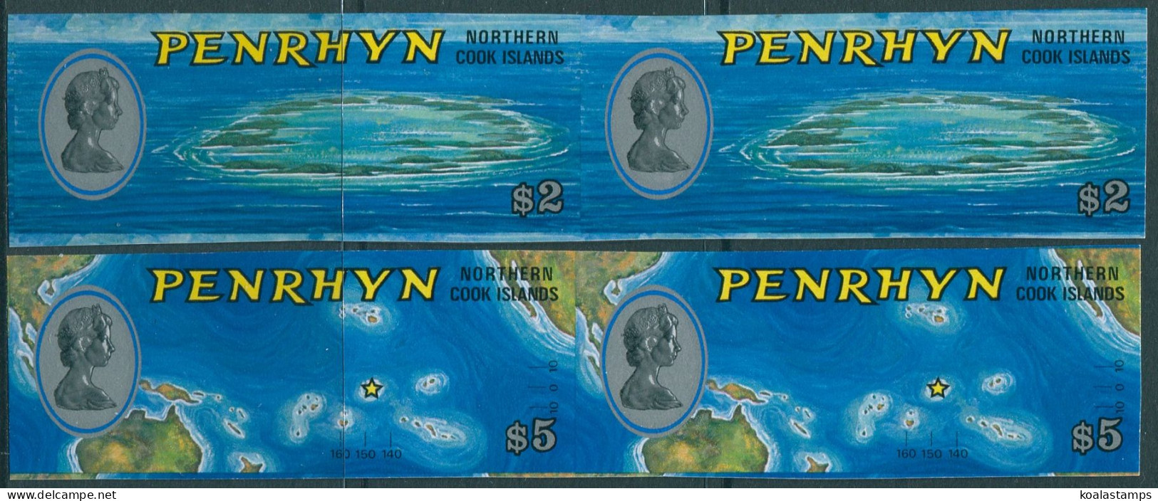 Cook Islands Penrhyn 1974 SG68-69 Views QEII High Value Pairs Imperf MNH - Penrhyn