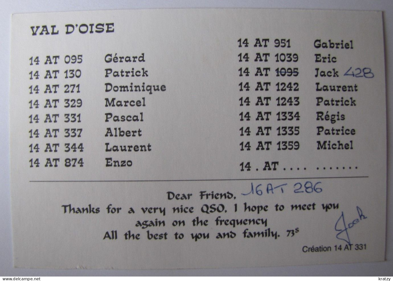 CARTES QSL - Gruppo Radio Italia Alfa Tango - Division France - Val D'Oise - Amateurfunk