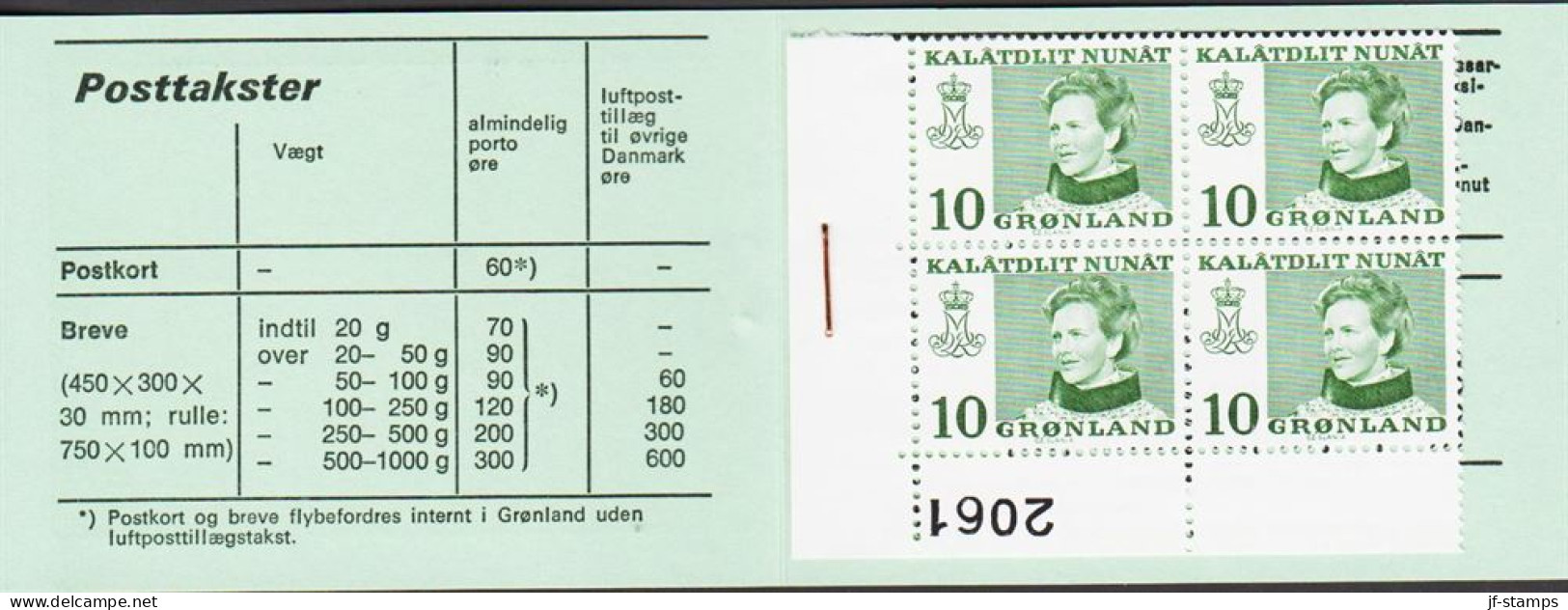 1973. GRØNLAND.  Margrete 10 ØRE On Normal Paper In Lower Corner 4-Block With Margin 2061. Pr... (Michel 84x) - JF545571 - Unused Stamps