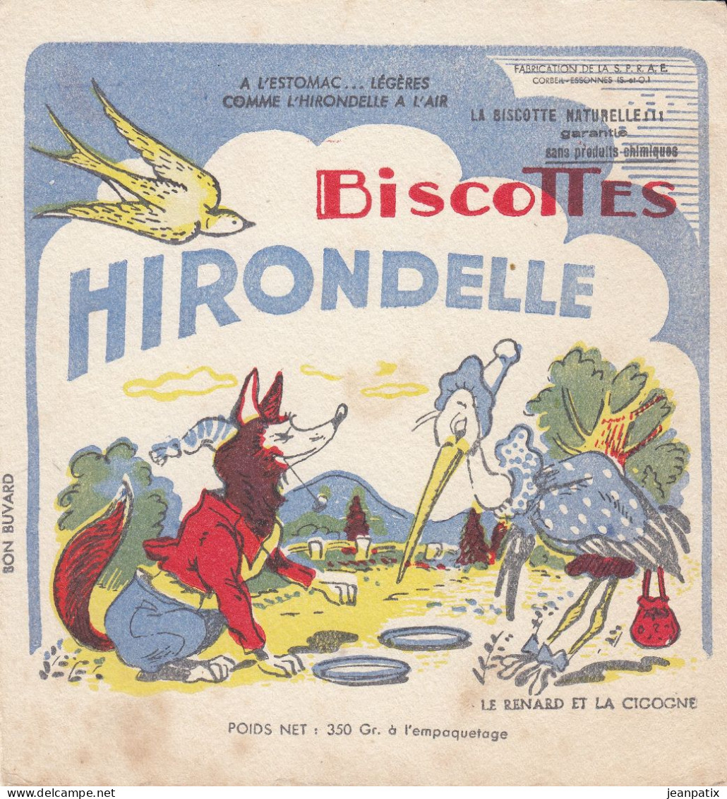 BUVARD & BLOTTER -  Biscottes HIRONDELLE - Fable De La Fontaine - Le Renard Et La Cigogne - Sonstige & Ohne Zuordnung