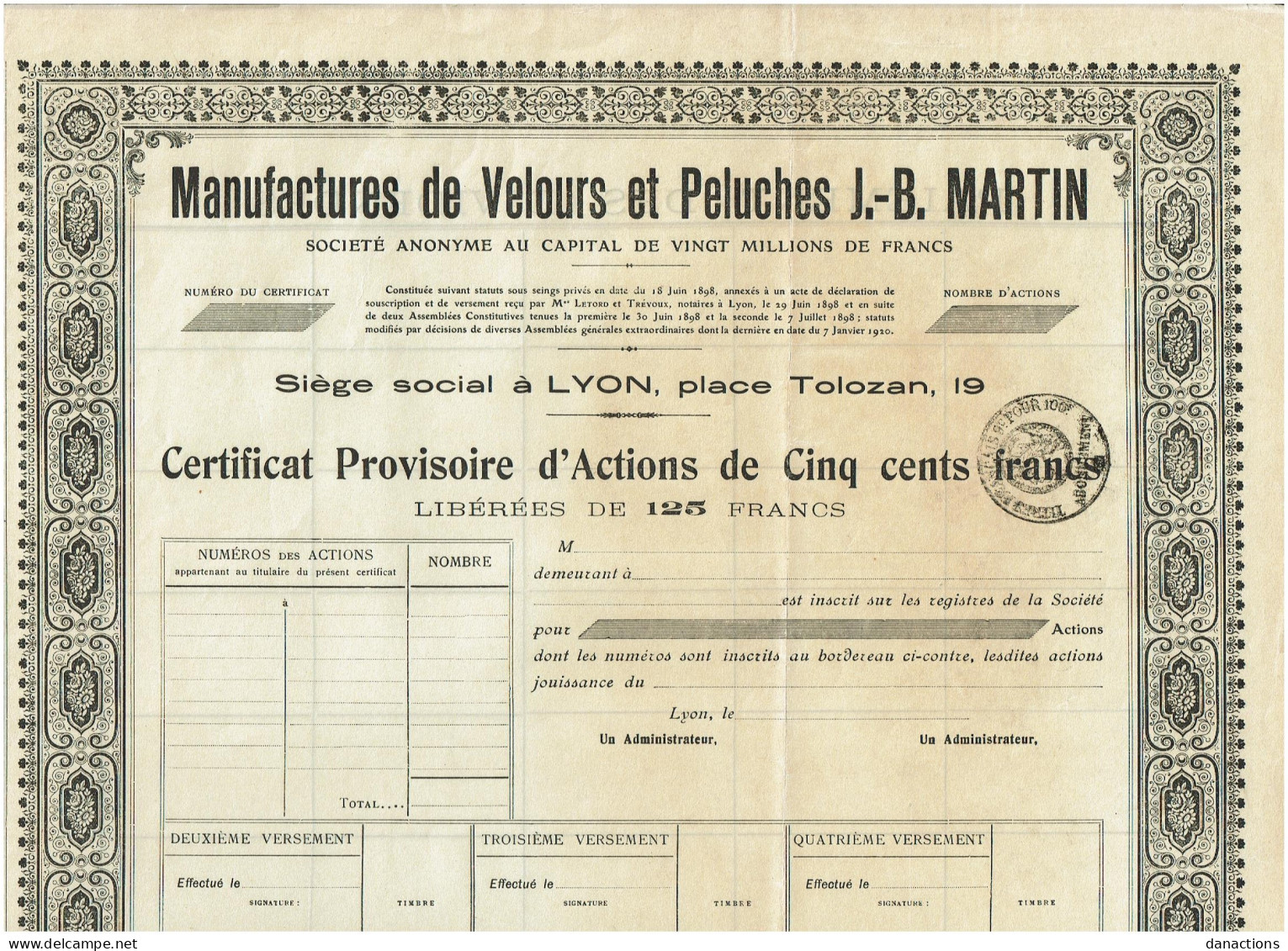 69-VELOURS & PELUCHES J.-B. MARTIN. MANUFACTURE DE ...   1920 - Other & Unclassified