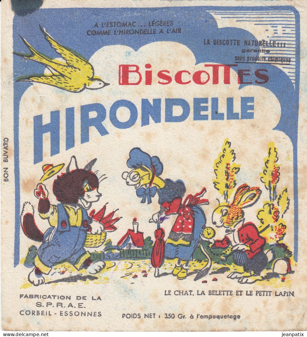 BUVARD & BLOTTER -  Biscottes HIRONDELLE - Fable De La Fontaine - Le Chat, La Belette Et Le Petit Lapin - Autres & Non Classés