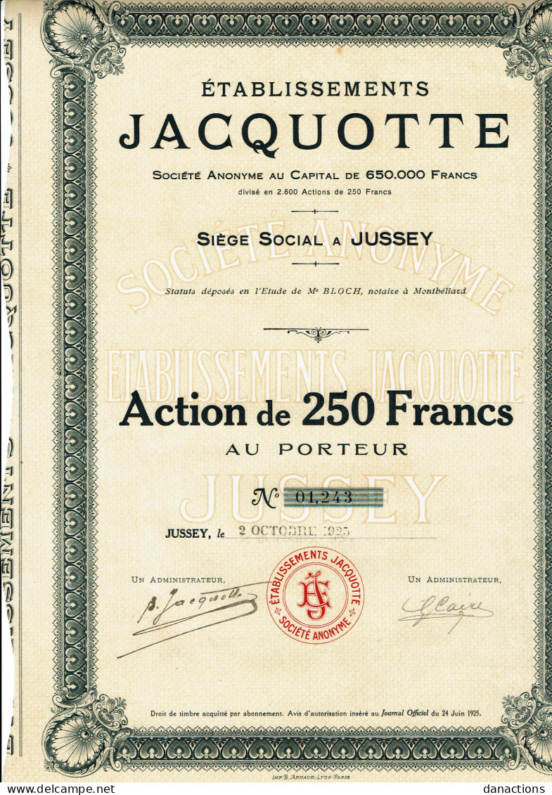 70-JACQUOTTE. ETS ...    JUSSEY    1927  Lot De 7 - Autres & Non Classés