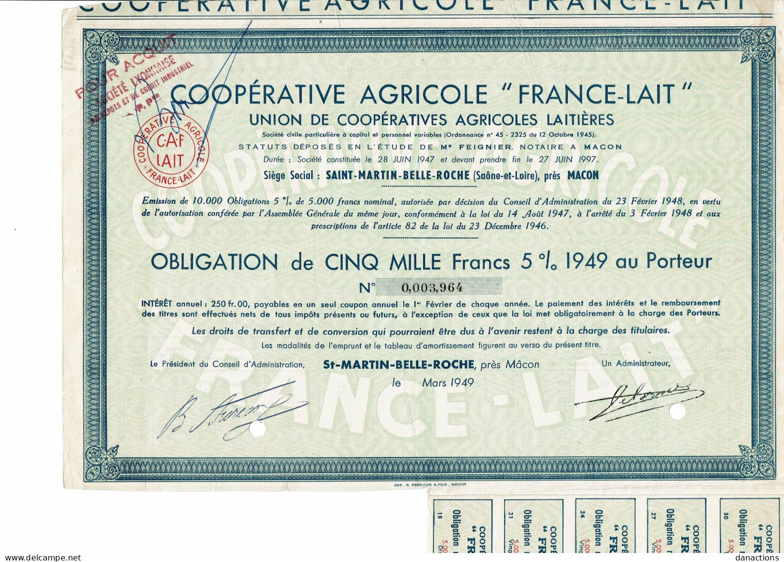 71-COOPERATIVE AGRICOLE "FRANCE-LAIT". Union De Coopératives Laitières.  Lot De 6 - Sonstige & Ohne Zuordnung