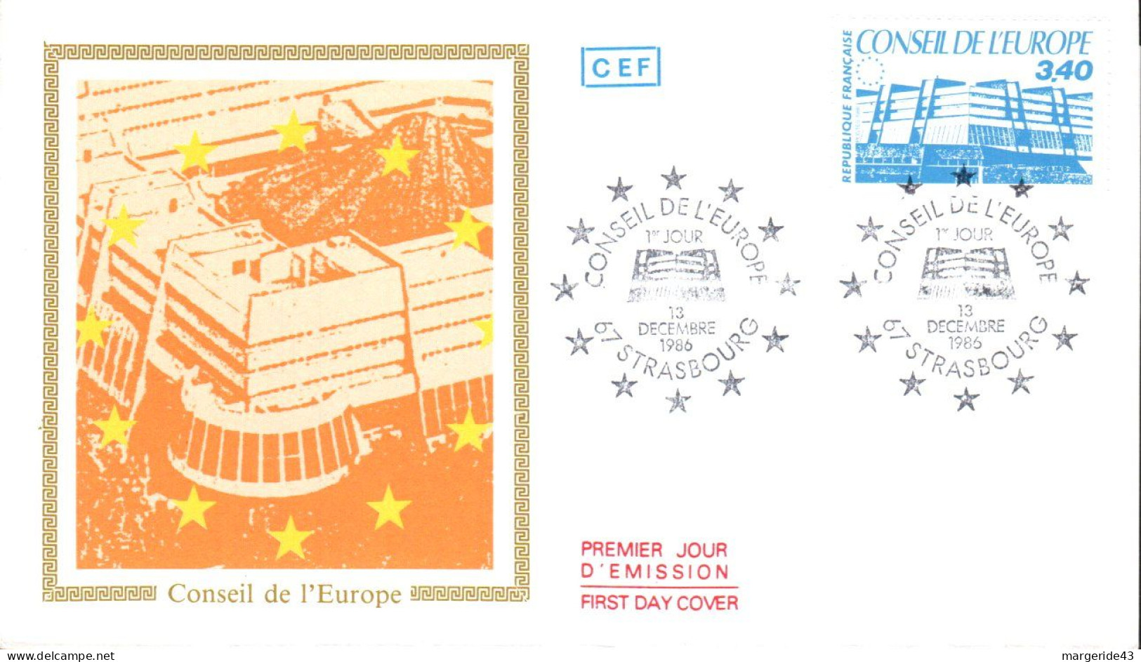 FDC 1986 CONSEIL DE L'EUROPE - 1980-1989