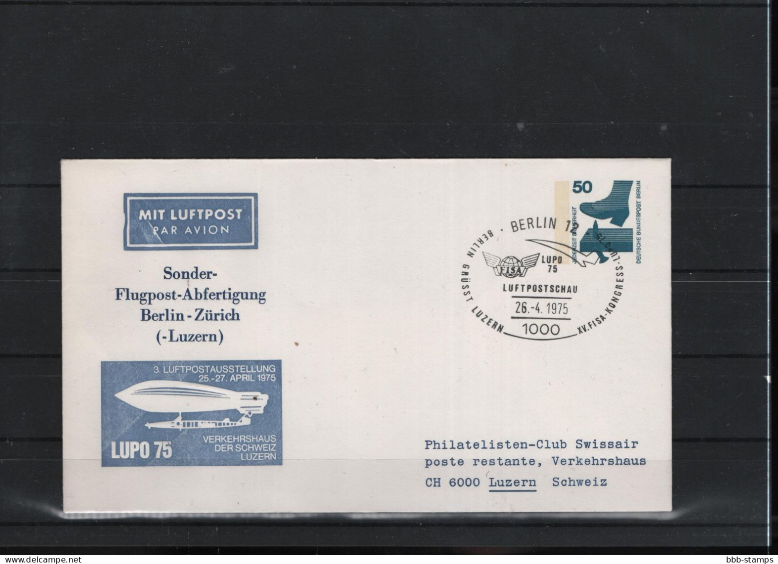 Schweiz Luftpost FFC Swissair  26.4.1975 Berlin - Zürich - Erst- U. Sonderflugbriefe