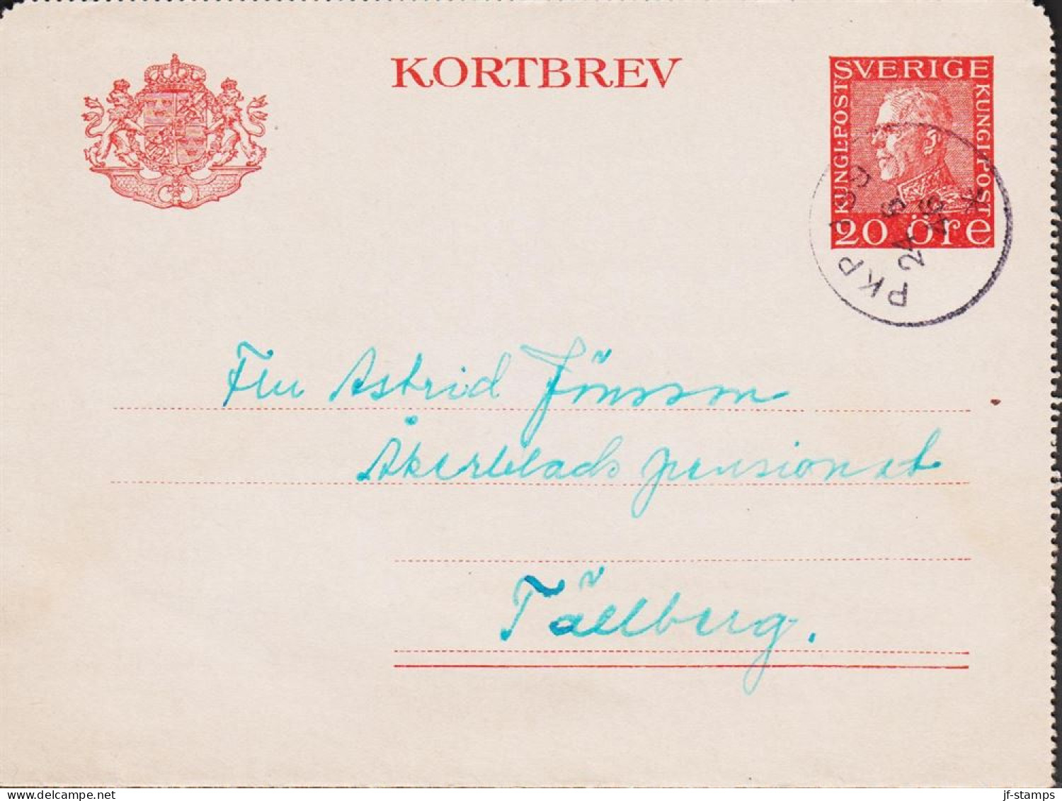 1946. SVERIGE KORTBREV Gustav V 20 ÖRE Cancelled PKP 159 24 6 46. Dated Inside Strandbaden,   - JF545655 - Enteros Postales