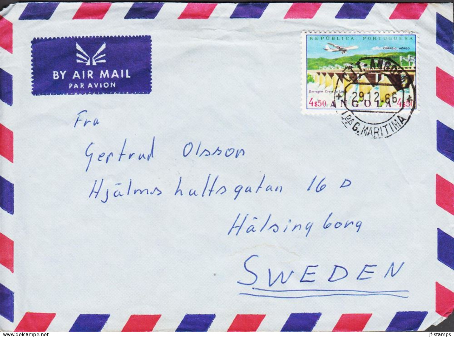 1966. ANGOLA. AIR MAIL Cover To Sweden With 4$50 Damm CORREIO AEREO Fine Cancelled C.T.T. ANG... (Michel 518) - JF545657 - Angola