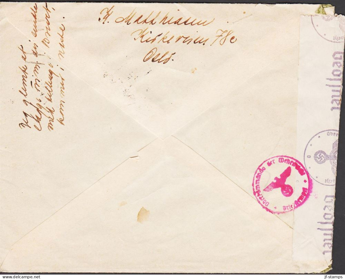 1941. NORGE. Fine Censored Envelope To Helsingör, Danmark With Very Unusual  Posthorn Franki... (Michel 237+) - JF545665 - Lettres & Documents