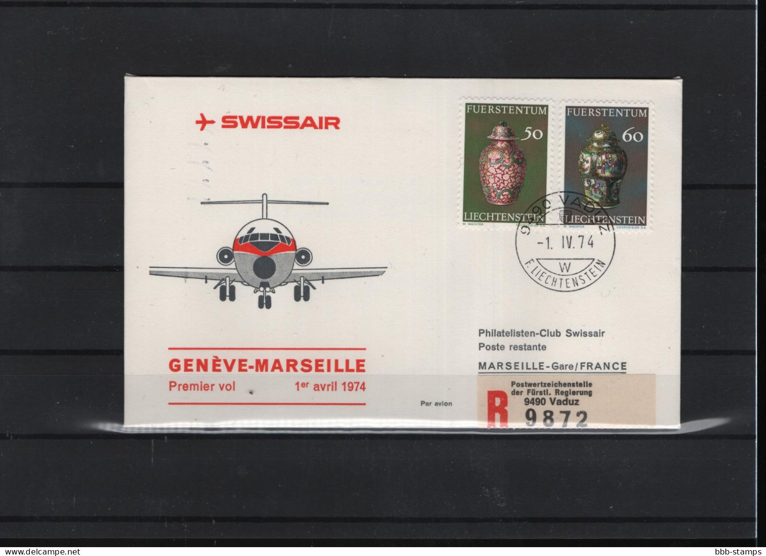 Schweiz Luftpost FFC Swissair  1.4.1974 Genf - Marseille - Erst- U. Sonderflugbriefe