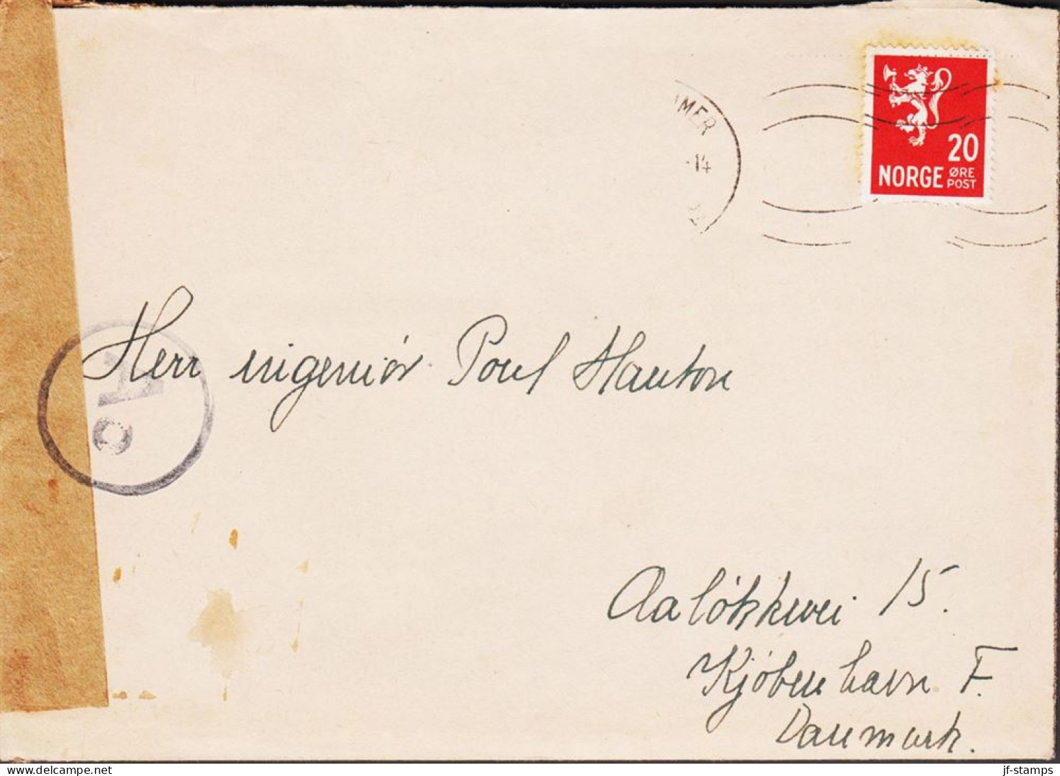 1944. NORGE. Very Interesting Original Letter Where A Wife Express Her Gratitude To Hr. Poul ... (Michel 184) - JF545668 - Brieven En Documenten