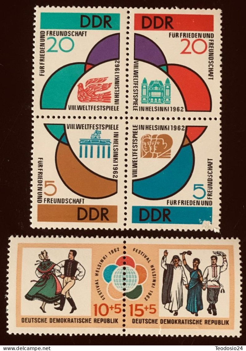 DDR 1962 Mi:901/904 + 905/906, Yv:614/619  **  World Festival Young People And Students Helsinki - Ungebraucht