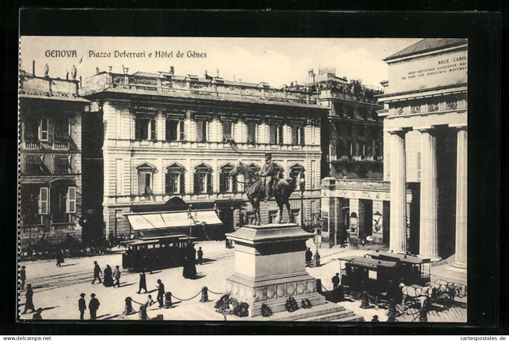 AK Genova, Piazza Deferrari E Hotel De Genes, Strassenbahn  - Tramways