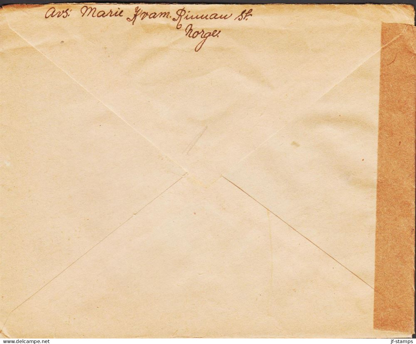 1941. NORGE. Very Interesting Censored Envelope With 2 Ex 10 ØRE Lion Cancelled RINNAN 3 10 4... (MICHEL 181) - JF545680 - Briefe U. Dokumente