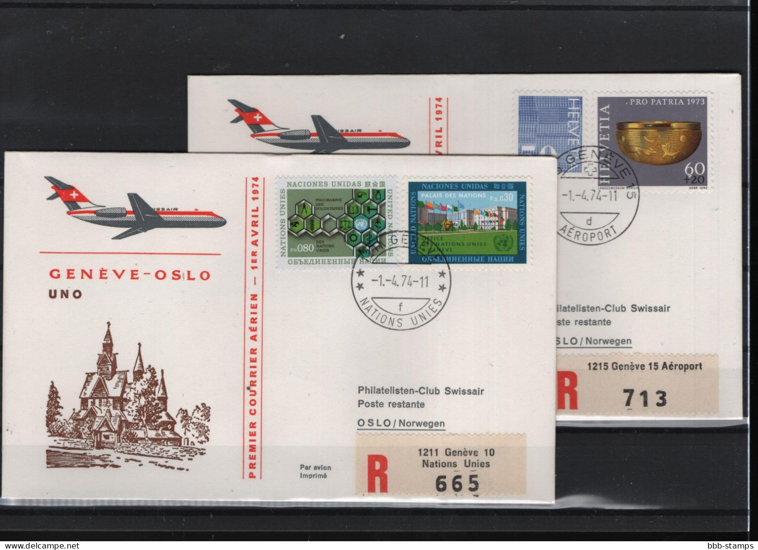 Schweiz Luftpost FFC Swissair  1.4.1974 Genf - Oslo Vv - Primi Voli