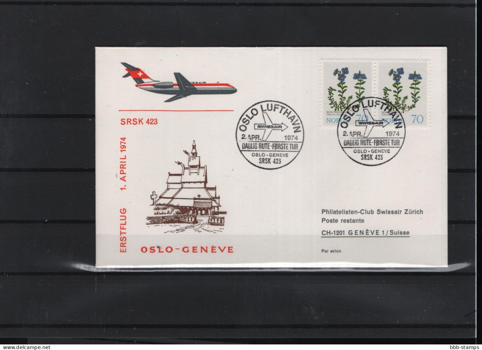 Schweiz Luftpost FFC Swissair  1.4.1974 Genf - Oslo Vv - Erst- U. Sonderflugbriefe