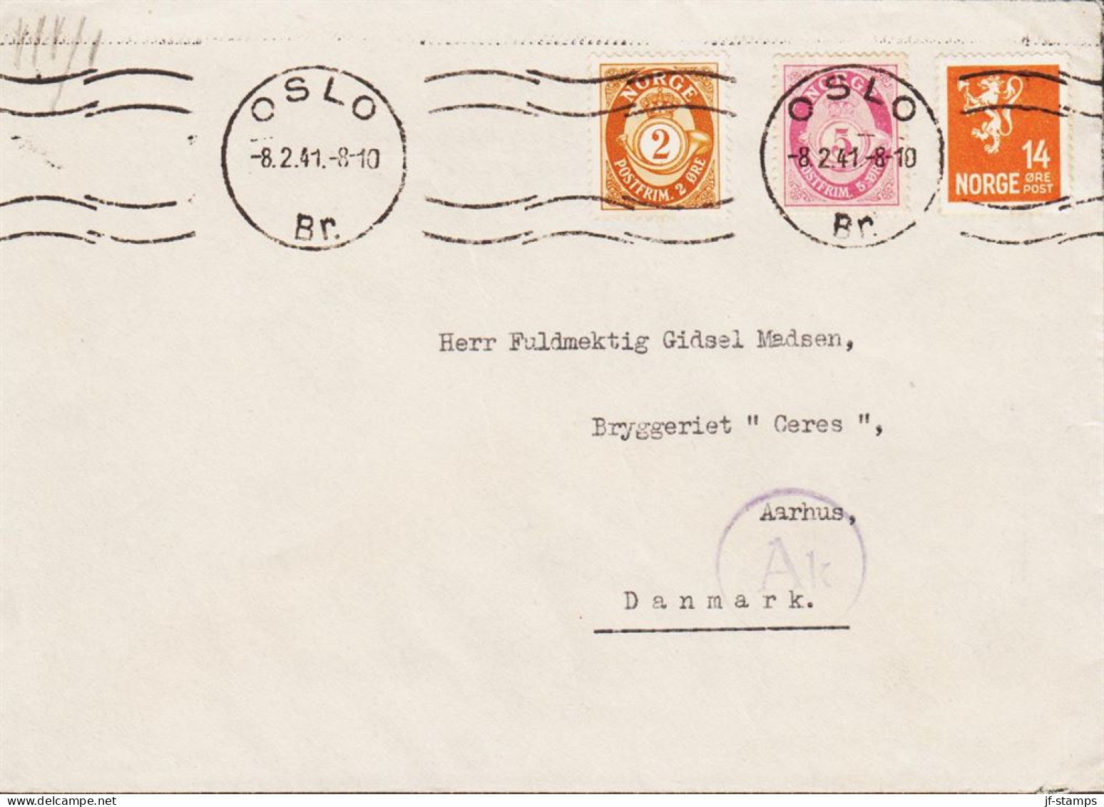 1941. NORGE. Very Interesting Censored Envelope With 2 + 5 ØRE POSTHORN + 14 ØRE Small Lion ... (MICHEL 121+) - JF545683 - Covers & Documents