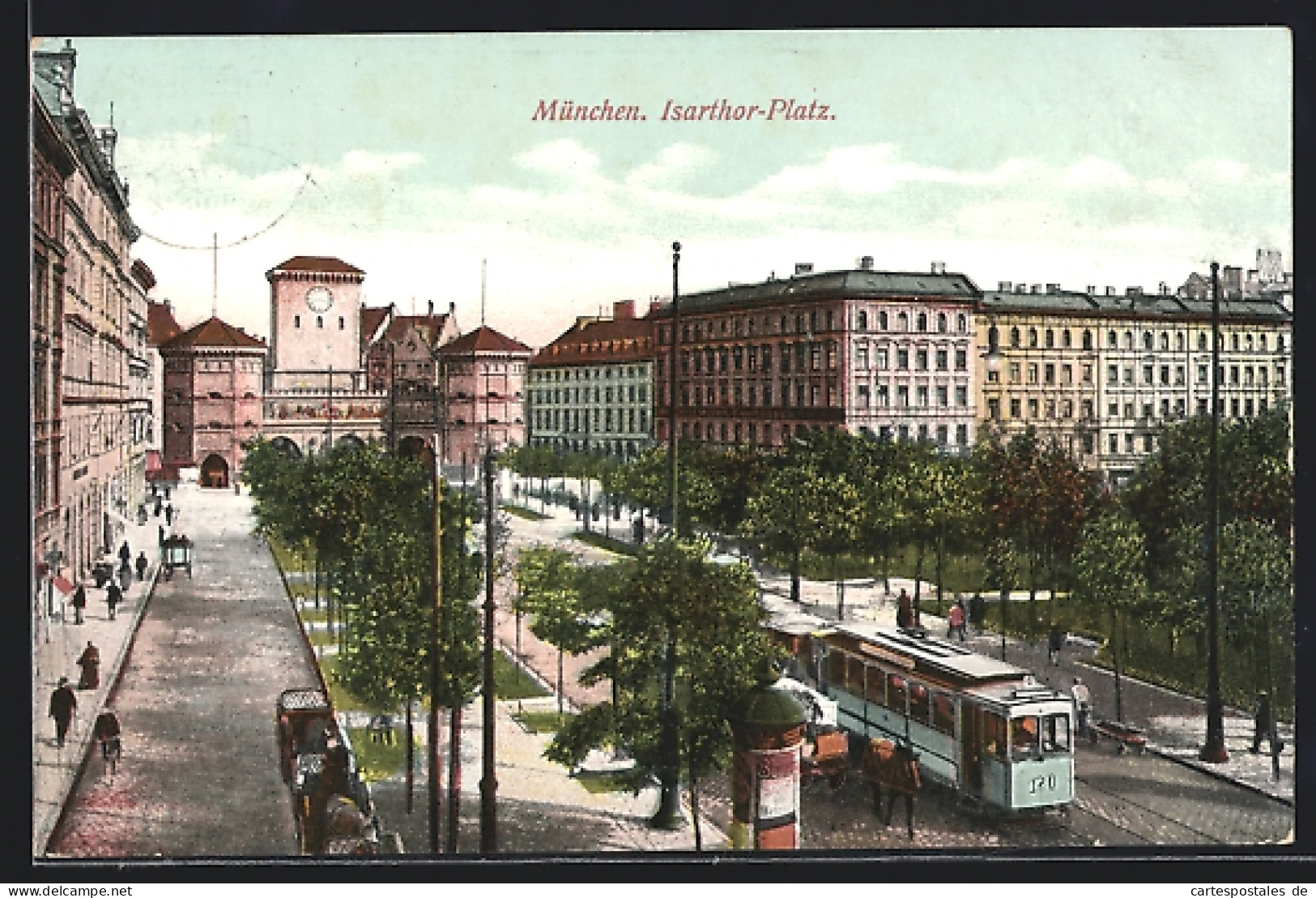 AK München, Strassenbahn Am Isarthor-Platz  - Tramways
