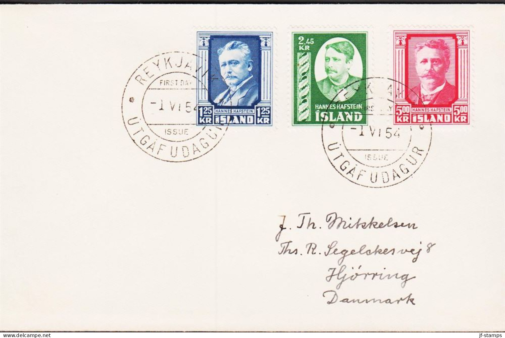 1954. ISLAND. __ Hannes Hafstein. FDC __REYKJAVIK 1. VI. 54.  (Michel 293-295) - JF545711 - Storia Postale