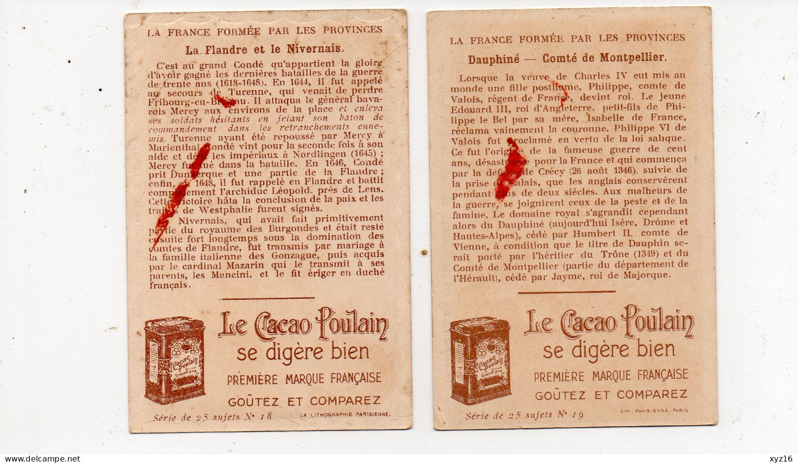 Lot De 10 Chromos Chocolat Poulain La France Formé Par Les Provinces - Poulain