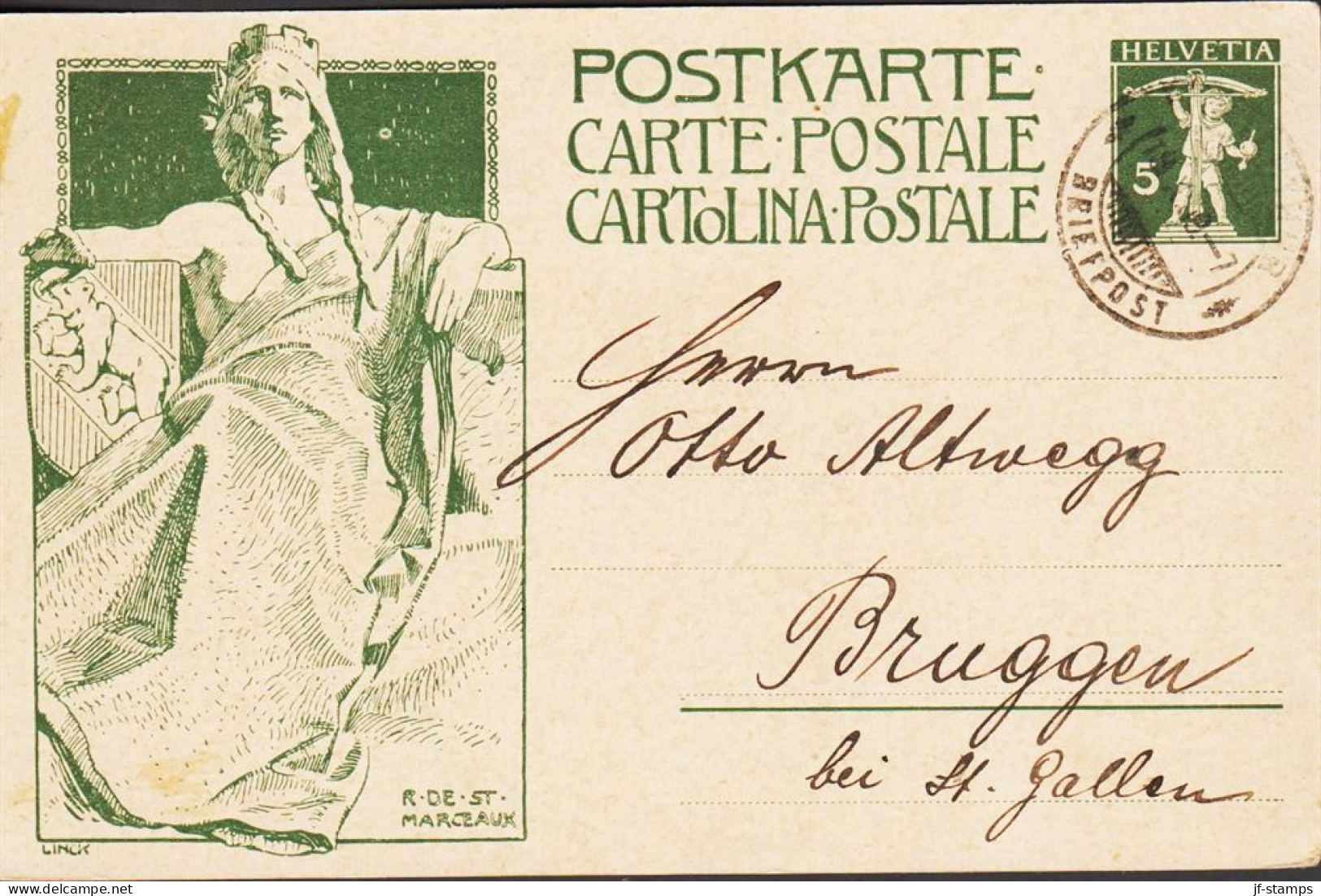 1909. SCHWEIZ. 5 C. TELLKNABE Postkarte INAUGURATION DU MONUMENT COMMEMORATIF DE LA FONDATION DEL UNION PO... - JF545722 - Entiers Postaux